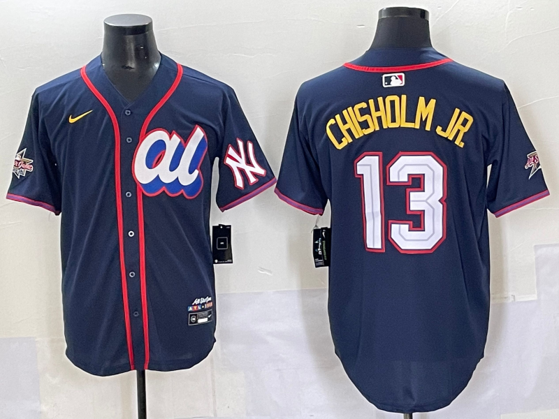 Men 2025 New York Yankees #13 Chisholm Jr Drak Blue All star Blank Blue Nike MLB Jersey style 004